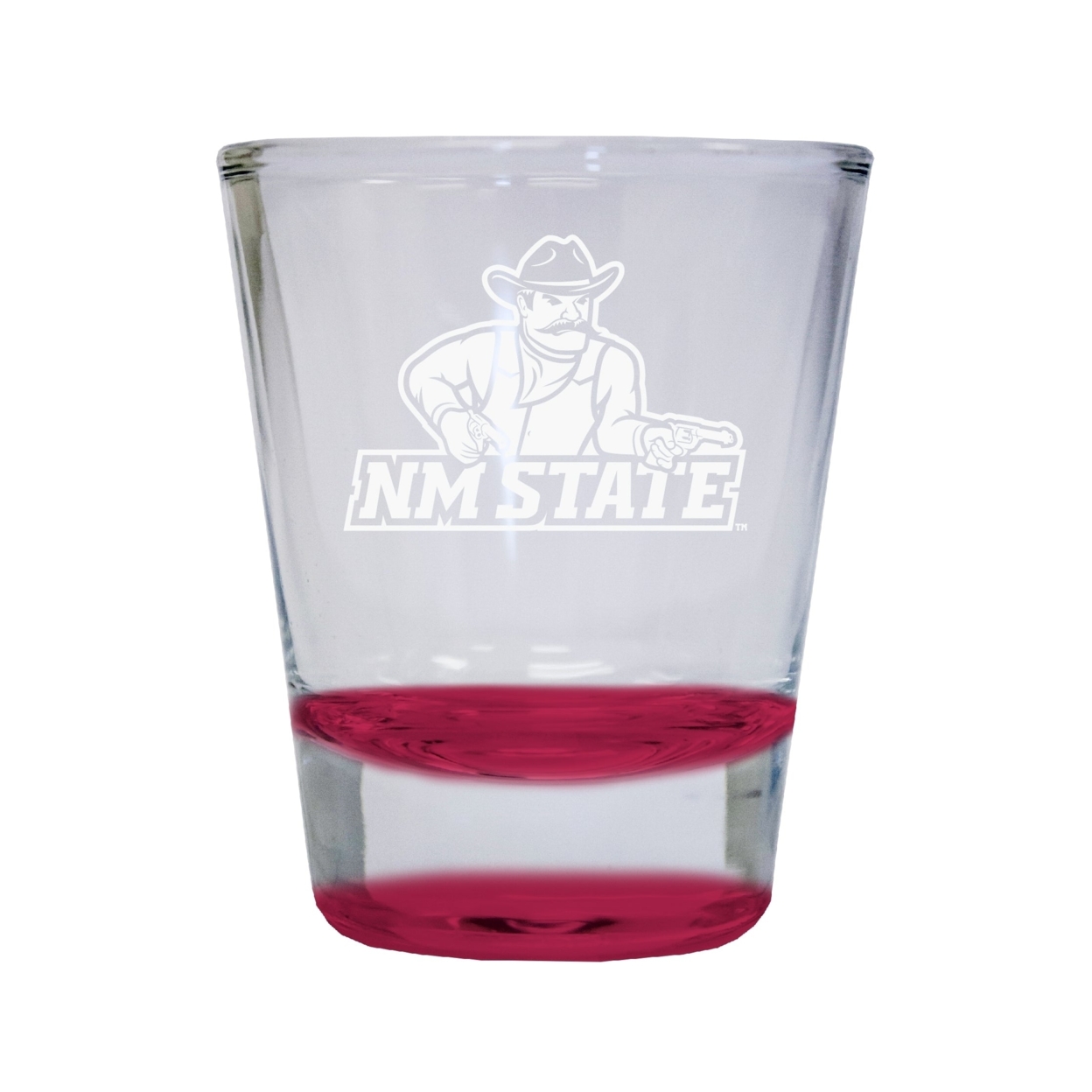 New Mexico State University Pistol Pete Etched Round Shot Glass 2 Oz Red