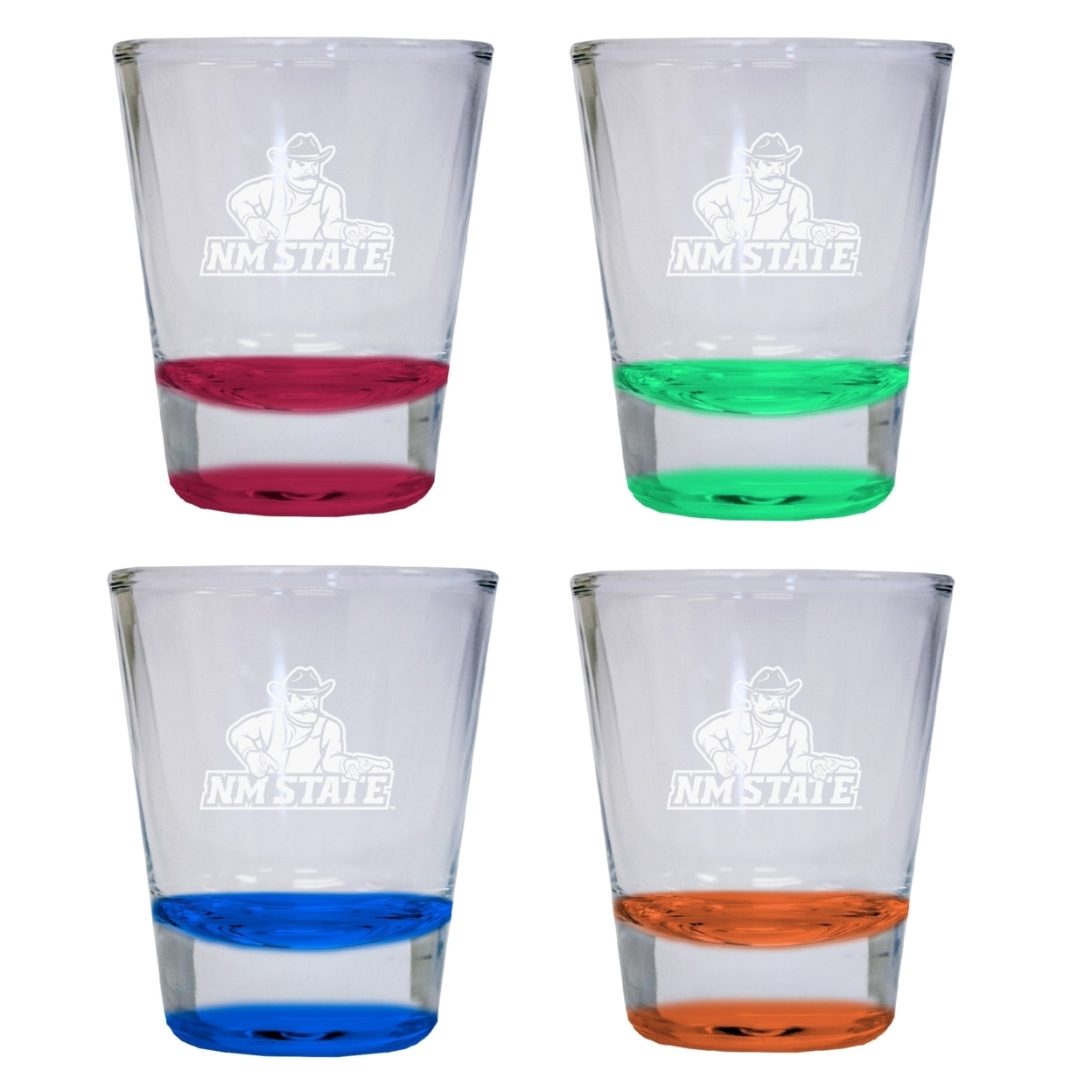 New Mexico State University Pistol Pete Round Shot Glass 4-Pack