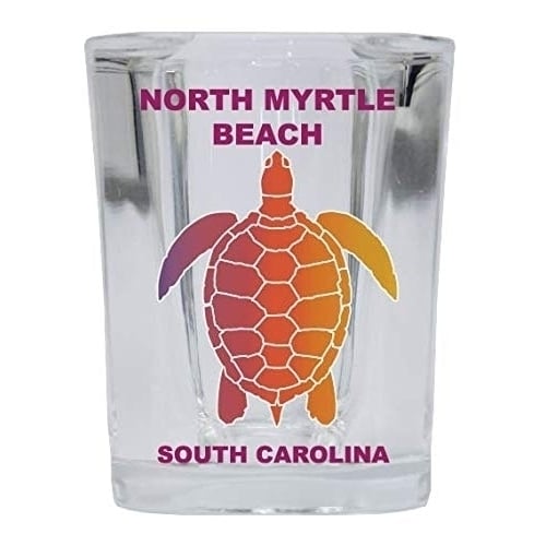 North Myrtle Beach South Carolina Souvenir Square Shot Glass Rainbow Turtle Design 4-Pack