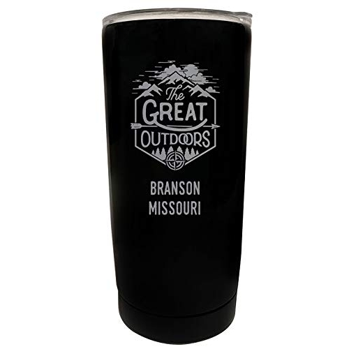 R And R Imports Branson Missouri Etched 16 Oz Stainless Steel Insulated Tumbler Outdoor Adventure Design Black.