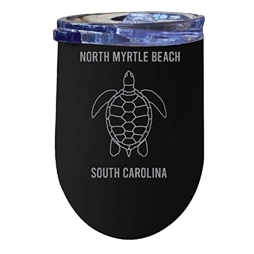 R And R Imports North Myrtle Beach South Carolina Souvenir 12 Oz Black Laser Etched Insulated Wine Stainless Steel Turtle Design