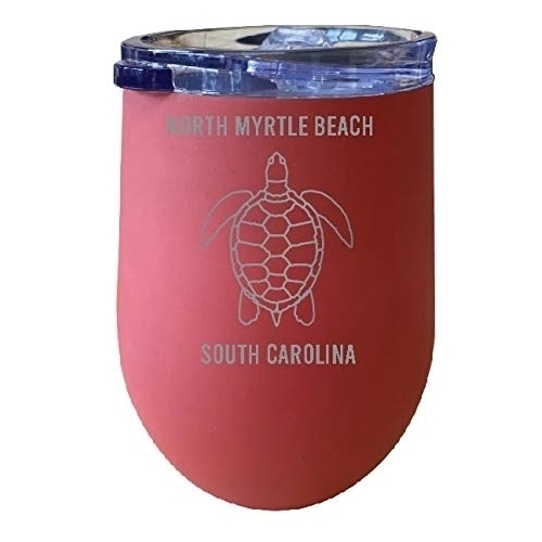 R And R Imports North Myrtle Beach South Carolina Souvenir 12 Oz Coral Laser Etched Insulated Wine Stainless Steel Turtle Design