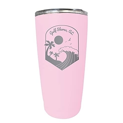 R And R Imports Gulf Shores Alabama Etched 16 Oz Stainless Steel Tumbler Wave Design Pink Pink.