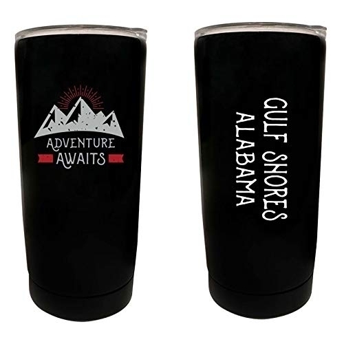 R And R Imports Gulf Shores Alabama Souvenir 16 Oz Stainless Steel Insulated Tumbler Adventure Awaits Design Black.
