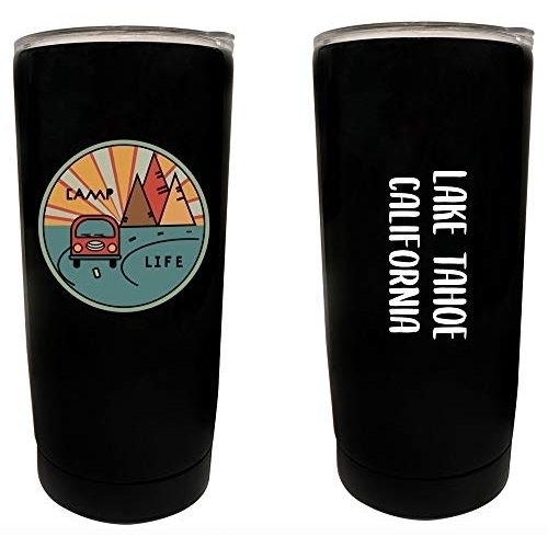 R And R Imports Lake Tahoe California Souvenir 16 Oz Stainless Steel Insulated Tumbler Camp Life Design Black.