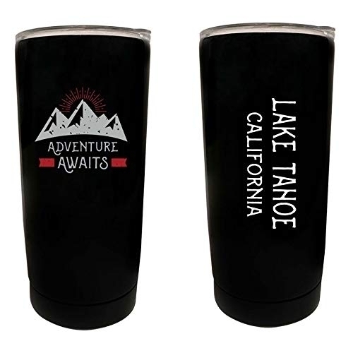 R And R Imports Lake Tahoe California Souvenir 16 Oz Stainless Steel Insulated Tumbler Adventure Awaits Design Black.