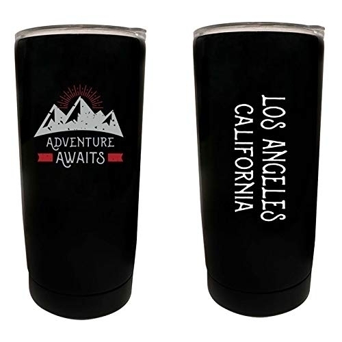 R And R Imports Los Angeles California Souvenir 16 Oz Stainless Steel Insulated Tumbler Adventure Awaits Design Black.