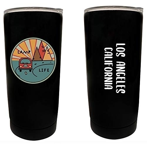 R And R Imports Los Angeles California Souvenir 16 Oz Stainless Steel Insulated Tumbler Camp Life Design Black.