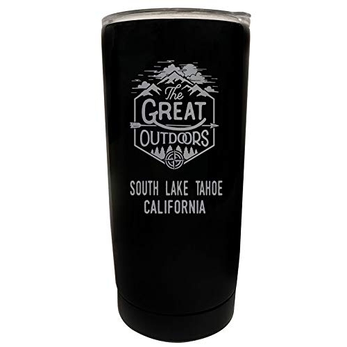 R And R Imports South Lake Tahoe California Etched 16 Oz Stainless Steel Insulated Tumbler Outdoor Adventure Design Black.