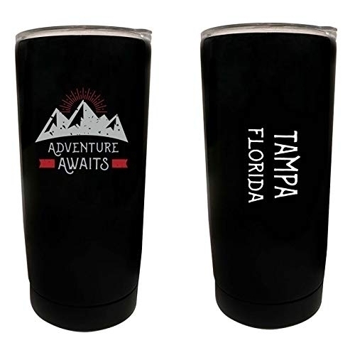 R And R Imports Tampa Florida Souvenir 16 Oz Stainless Steel Insulated Tumbler Adventure Awaits Design Black.