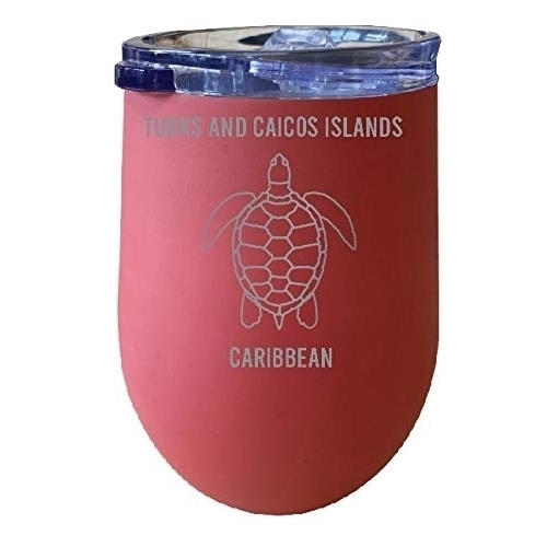 R And R Imports Turks And Caicos Islands Caribbean Souvenir 12 Oz Coral Laser Etched Insulated Wine Stainless Steel Turtle Design