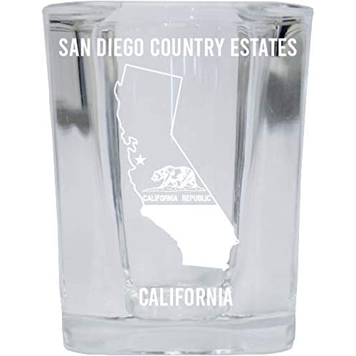 San Diego Country Estates California Laser Etched Souvenir 2 Ounce Square Shot Glass State Flag Design