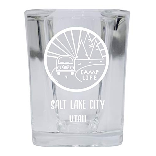 Salt Lake City Utah Souvenir Laser Engraved 2 Ounce Square Base Liquor Shot Glass 4-Pack Camp Life Design