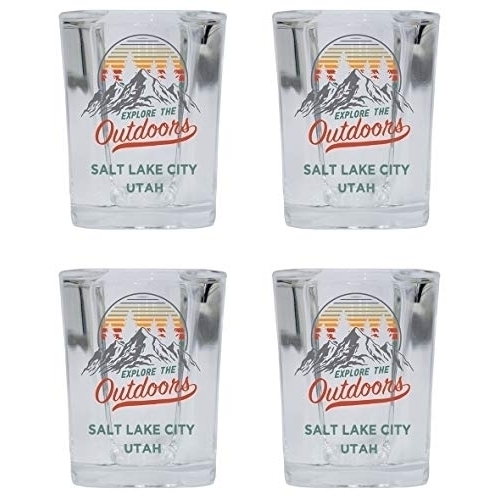 Salt Lake City Utah Explore The Outdoors Souvenir 2 Ounce Square Base Liquor Shot Glass 4-Pack