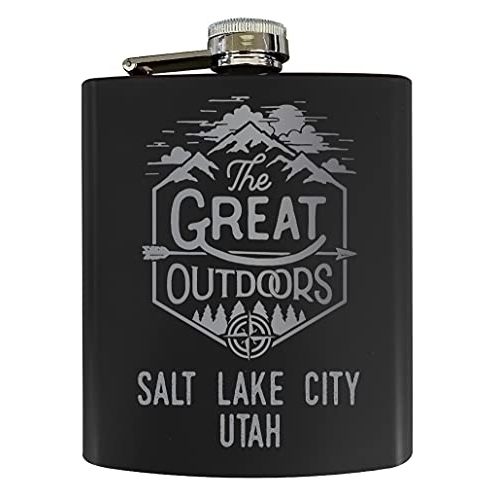 Salt Lake City Utah Laser Engraved Explore The Outdoors Souvenir 7 Oz Stainless Steel 7 Oz Flask Black