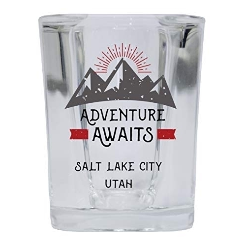 Salt Lake City Utah Souvenir 2 Ounce Square Base Liquor Shot Glass Adventure Awaits Design
