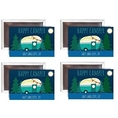 Salt Lake City Utah Souvenir 2x3-Inch Fridge Magnet Happy Camper Design 4-Pack