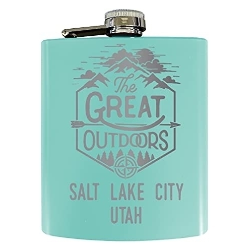 Salt Lake City Utah Laser Engraved Explore The Outdoors Souvenir 7 Oz Stainless Steel 7 Oz Flask Seafoam