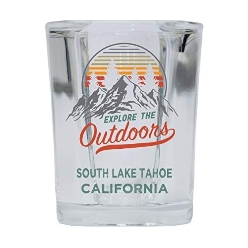 South Lake Tahoe California Explore The Outdoors Souvenir 2 Ounce Square Base Liquor Shot Glass