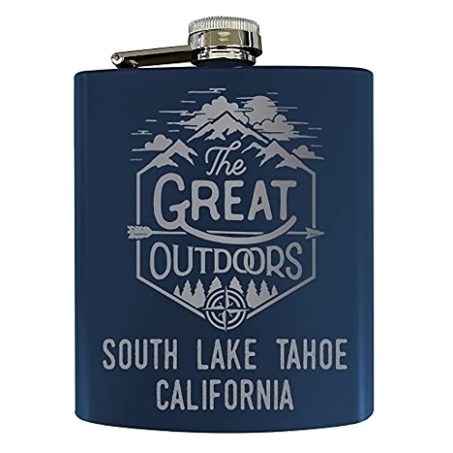 South Lake Tahoe California Laser Engraved Explore The Outdoors Souvenir 7 Oz Stainless Steel 7 Oz Flask Navy