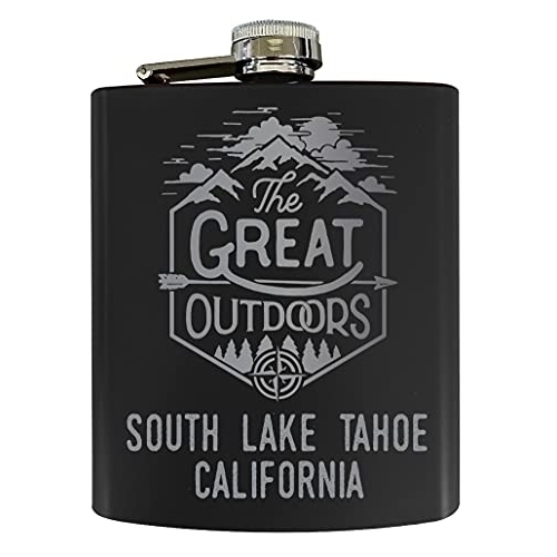 South Lake Tahoe California Laser Engraved Explore The Outdoors Souvenir 7 Oz Stainless Steel 7 Oz Flask Black
