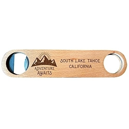 South Lake Tahoe California Laser Engraved Wooden Bottle Opener Adventure Awaits Design