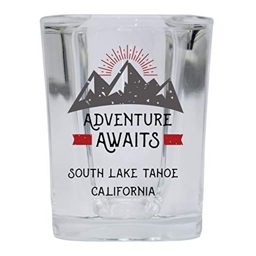 South Lake Tahoe California Souvenir 2 Ounce Square Base Liquor Shot Glass Adventure Awaits Design