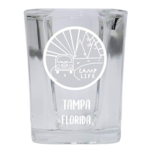 Tampa Florida Souvenir Laser Engraved 2 Ounce Square Base Liquor Shot Glass 4-Pack Camp Life Design