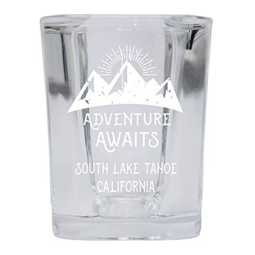South Lake Tahoe California Souvenir Laser Engraved 2 Ounce Square Base Liquor Shot Glass Adventure Awaits Design