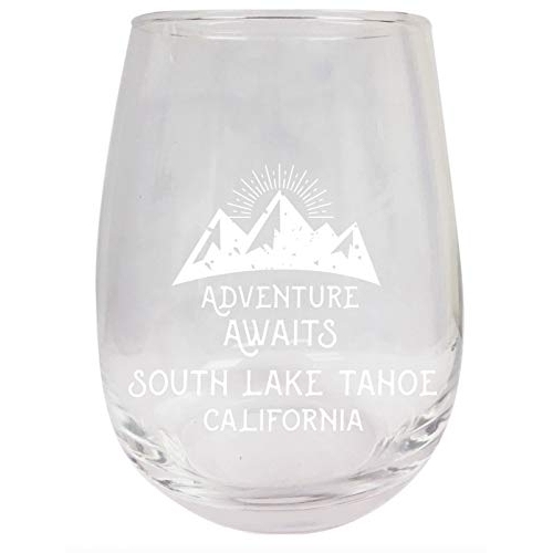 South Lake Tahoe California Souvenir 9 Ounce Laser Engraved Stemless Wine Glass Adventure Awaits Design 2-Pack