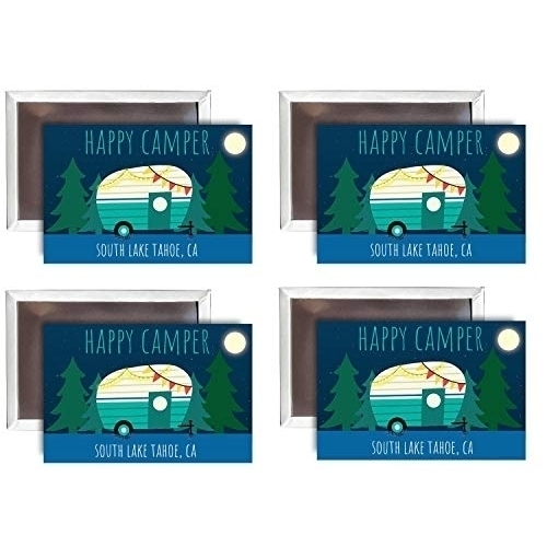 South Lake Tahoe California Souvenir 2x3-Inch Fridge Magnet Happy Camper Design 4-Pack