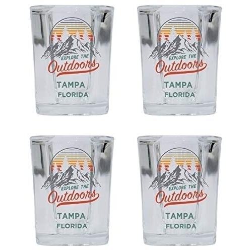 Tampa Florida Explore The Outdoors Souvenir 2 Ounce Square Base Liquor Shot Glass 4-Pack