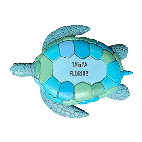 Tampa Florida Souvenir Hand Painted Resin Refrigerator Magnet Sunset And Green Turtle Design 3-Inch Approximately
