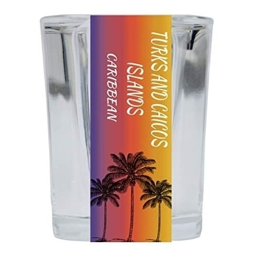 Turks And Caicos Islands Caribbean 2 Ounce Square Shot Glass Palm Tree Design 4-Pack
