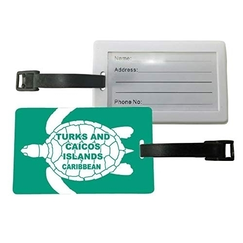 Turks And Caicos Islands Caribbean Green Turtle Design Souvenir Travel Luggage Tag 2-Pack