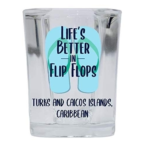 Turks And Caicos Islands Caribbean Souvenir 2 Ounce Square Shot Glass Flip Flop Design 4-Pack