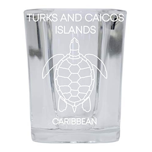 Turks And Caicos Islands Caribbean Souvenir 2 Ounce Square Shot Glass Laser Etched Turtle Design