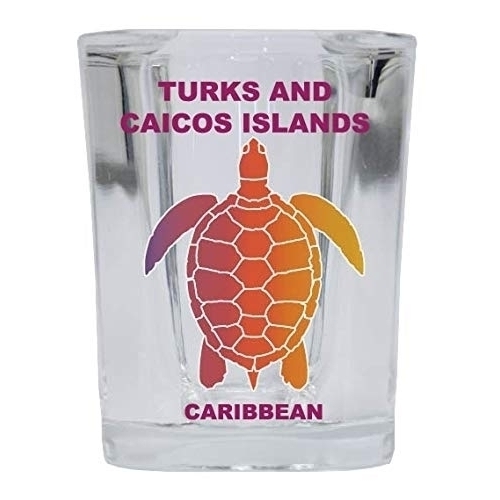 Turks And Caicos Islands Caribbean Souvenir Rainbow Turtle Design Square Shot Glass