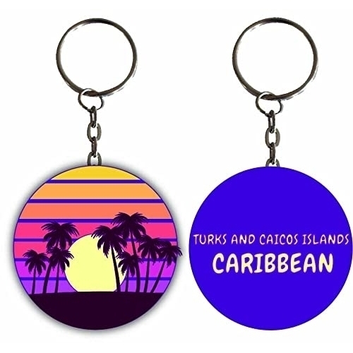 Turks And Caicos Islands Caribbean Sunset Palm Metal Keychain