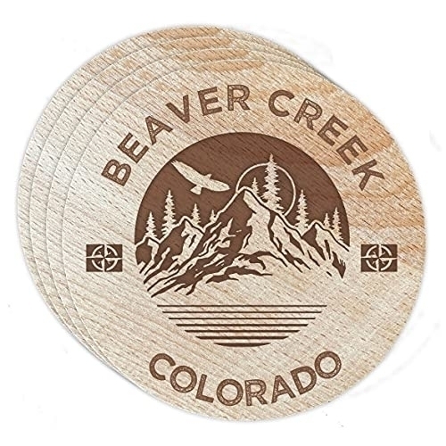 Beaver Creek Colorado 4 Pack Engraved Wooden Coaster Camp Outdoors Design