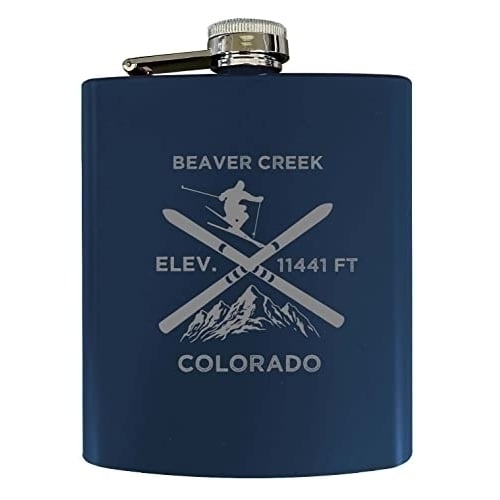 Beaver Creek Colorado Ski Snowboard Winter Adventures Stainless Steel 7 Oz Flask Navy