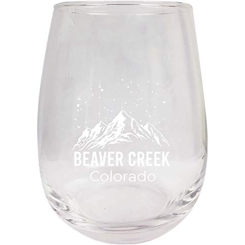Beaver Creek Colorado Ski Adventures Etched Stemless Wine Glass 9 Oz 2-Pack