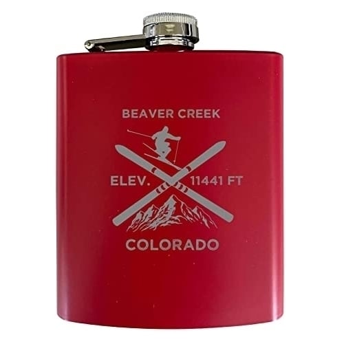 Beaver Creek Colorado Ski Snowboard Winter Adventures Stainless Steel 7 Oz Flask Red