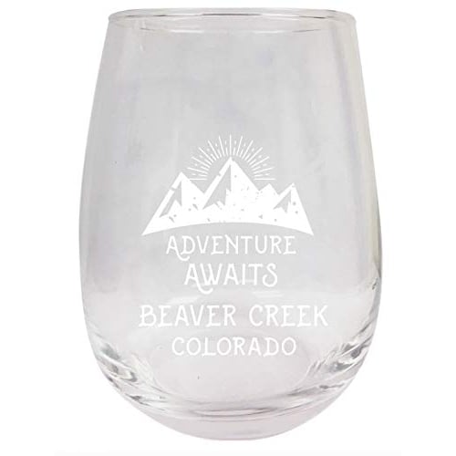 Beaver Creek Colorado Souvenir 9 Ounce Laser Engraved Stemless Wine Glass Adventure Awaits Design 2-Pack