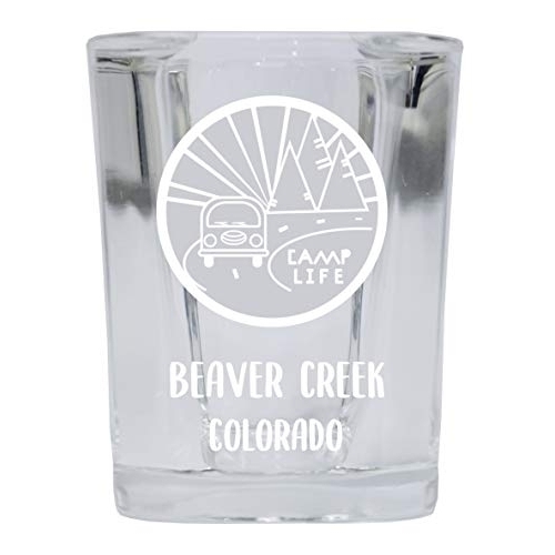 Beaver Creek Colorado Souvenir Laser Engraved 2 Ounce Square Base Liquor Shot Glass Camp Life Design