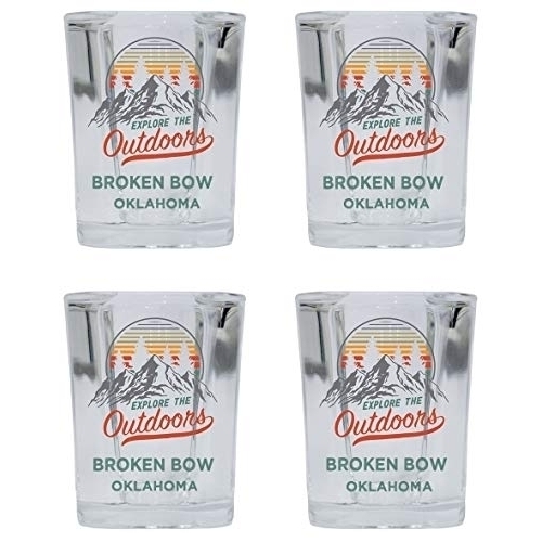 Broken Bow Oklahoma Explore The Outdoors Souvenir 2 Ounce Square Base Liquor Shot Glass 4-Pack