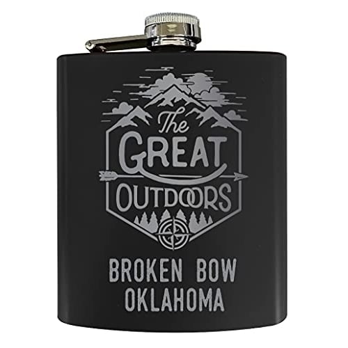 Broken Bow Oklahoma Laser Engraved Explore The Outdoors Souvenir 7 Oz Stainless Steel 7 Oz Flask Black