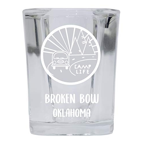 Broken Bow Oklahoma Souvenir Laser Engraved 2 Ounce Square Base Liquor Shot Glass Camp Life Design