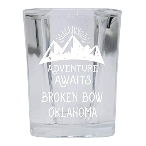 Broken Bow Oklahoma Souvenir Laser Engraved 2 Ounce Square Base Liquor Shot Glass 4-Pack Adventure Awaits Design