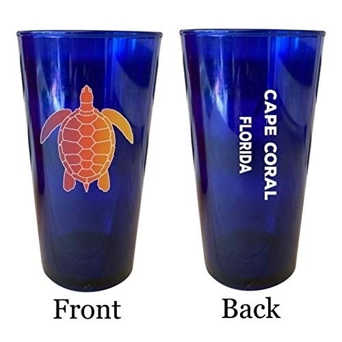 Cape Coral Florida Souvenir 16 Oz Blue Plastic Pint Glass 4-Pack
